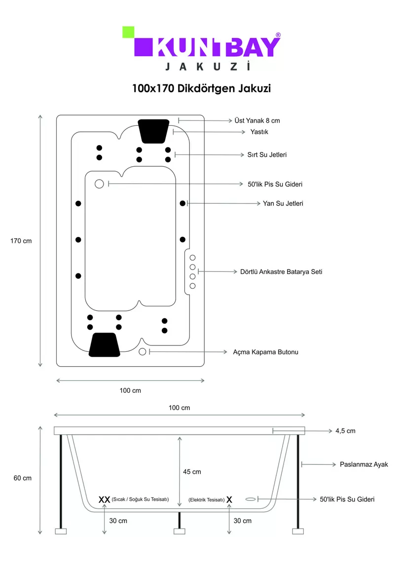 Jakuzi 100 x 170 H 60