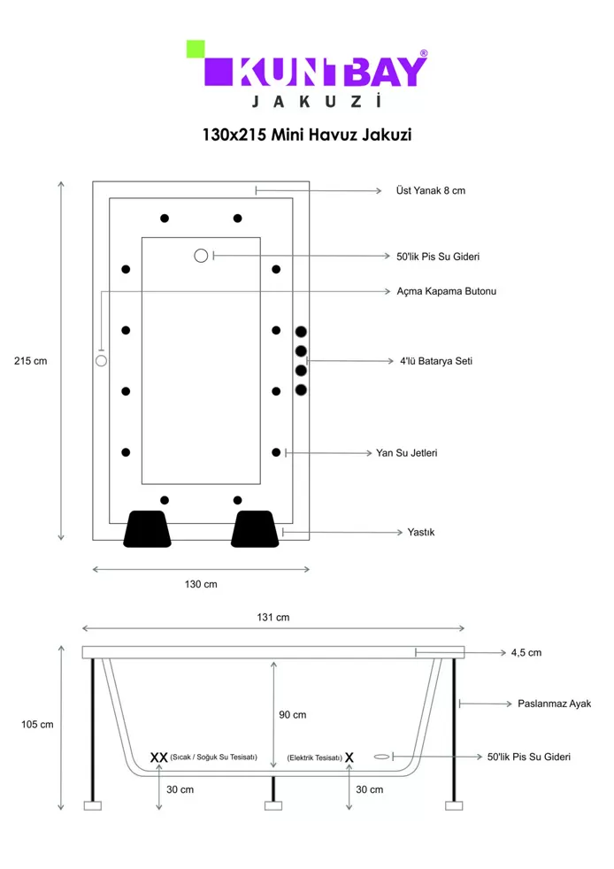 Mini Havuz Jakuzi 130 x 215 H 105