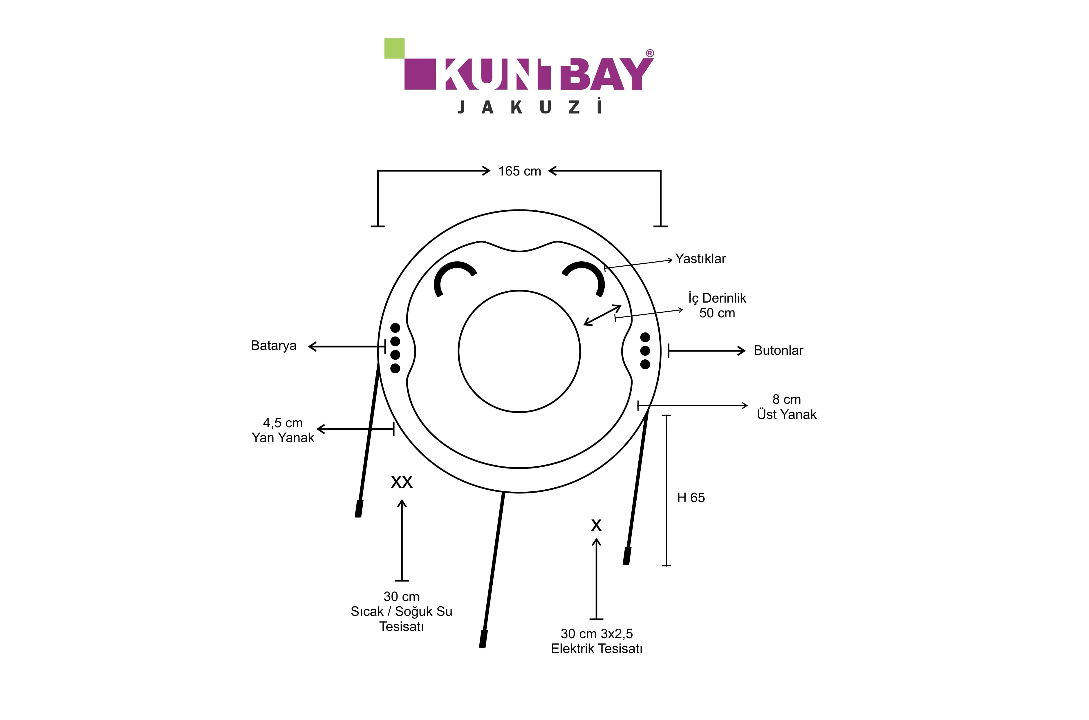 Oval Jakuzi 165 Q H 65 k.